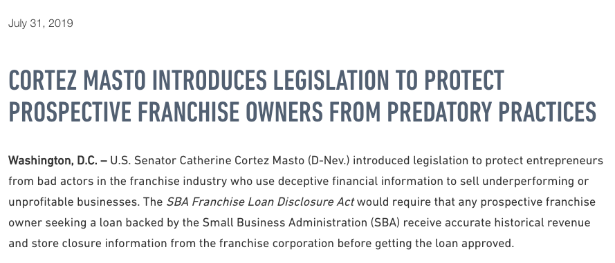 Screenshot from Senator Cortez Masto's press release