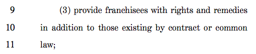 Screenshot of text from the Fair Franchise Act of 2017